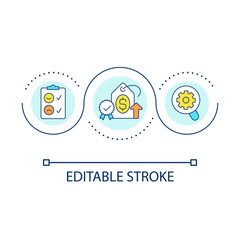Growing prices loop concept icon. Customers feedback survey. Conduct poll. Business approach abstract idea thin line illustration. Isolated outline drawing. Editable stroke. Arial font used