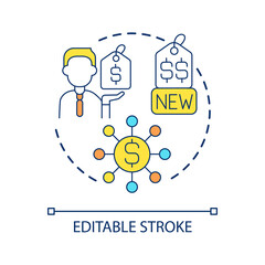 New prices concept icon. Increased prices. Income growth. Financial growth. Commercial offer abstract idea thin line illustration. Isolated outline drawing. Editable stroke. Arial font used