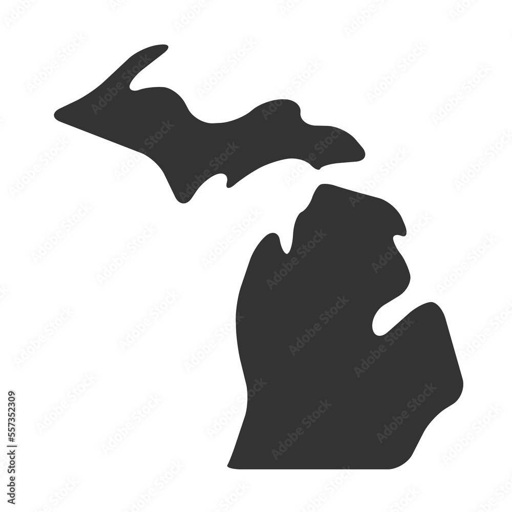 Poster michigan state of united states of america, usa. simplified thick black silhouette map with rounded  - Posters