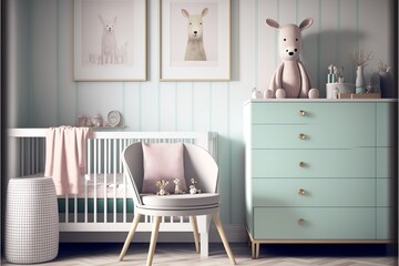 Hygge style baby room interior 