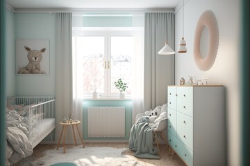 minimalist  baby room interior with pastel colors 