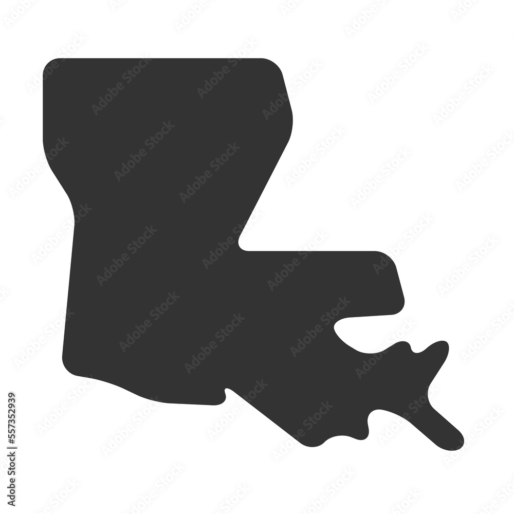 Sticker Louisiana state of United States of America, USA. Simplified thick black silhouette map with rounded corners. Simple flat vector illustration - Stickers