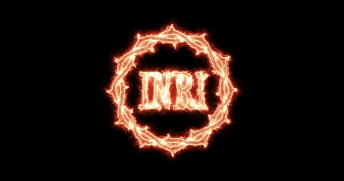 INRI inside a thorn crown, symbol of Christianity, burning. Loop