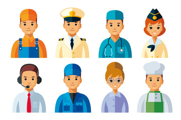 Vector set of different professions man and woman. Occupations avatars, icons flat illustration. Men and women cartoon characters in uniform isolated.