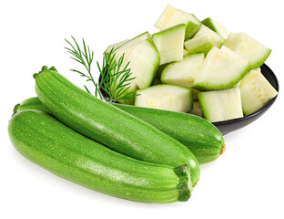 fresh green zucchini or marrow isolated on white background. full depth of field. clipping path