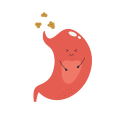 Vector illustration of sick, unhappy stomach.