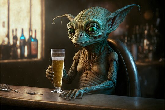 alien drinking a beer generative ai