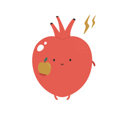 Vector illustration of cute heart character with apple