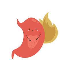 Vector illustration of sick, unhappy inflammated stomach.