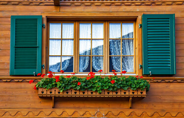 Old traditional window in village in Swiss