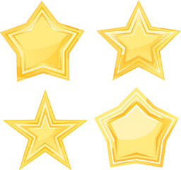 Set of four different golden stars isolated illustration, stars for decoration