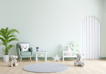 Green child living room with copy space, 3D rendering