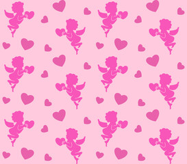 Love pattern seamless background. Design with cupid. vector.
