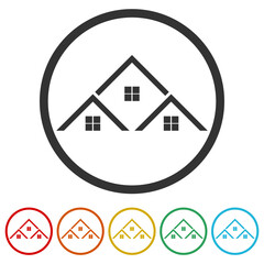 Home roof icon. Set icons in color circle buttons