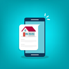 Home, house info notification on mobile phone. Digital app on smartphone device, rent or sell application or smart house notice.