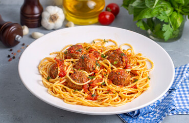 Spaghetti with meatballs and tomato sauce, Italian pasta