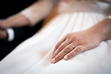detail of hand with wedding ring, bride and groom, wedding