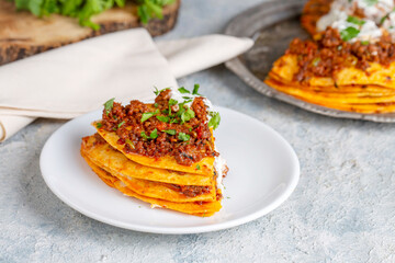 Turkish Food Kayseri Yaglama with Minced Meat, Yogurt and Tomato Paste