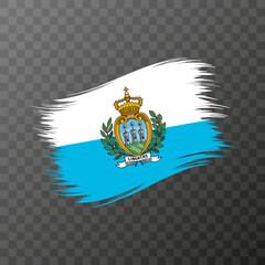 San Marino national flag. Grunge brush stroke. Vector illustration on transparent background.
