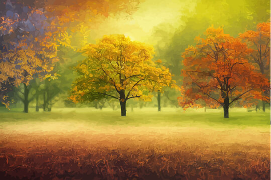 idyllic autumn landscape background with blurred trees