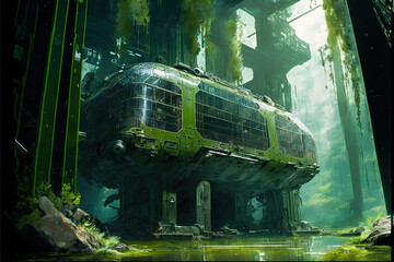 Futuristic Space Complex in a Swamp, Concept Art, Digital Illustration, Generative AI