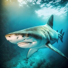 Hammer shark in underwater world.. Generative AI