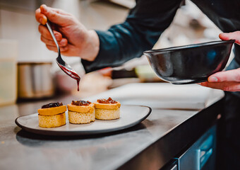 chef cooking Terrine of foie gras on kitchen