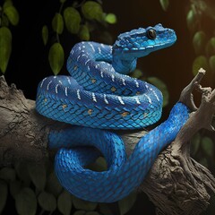 Blue viper snake closeup face, head of viper snake. Generative AI