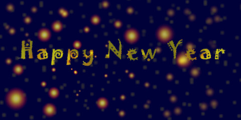 Happy new year jaune avec étoile sur fond bleu carte de vœux 