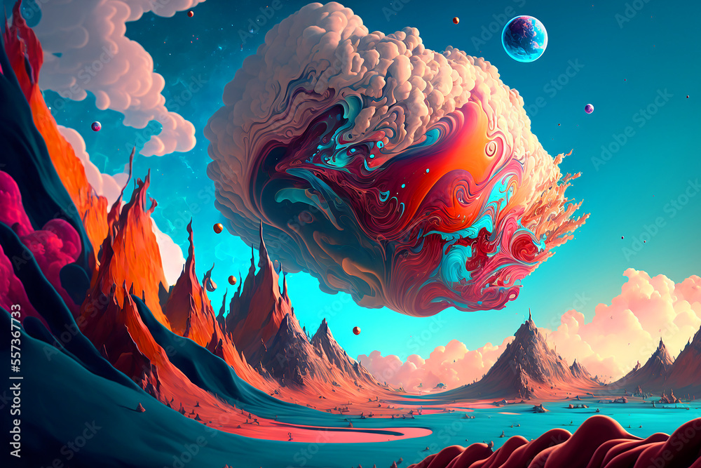 Canvas Prints fantastical planet with swirling clouds and colorful landscapes. generative ai