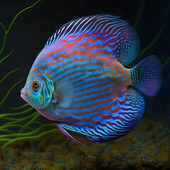 colorful tropical discus fish. Generative AI
