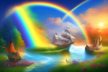 Fototapeta na wymiar landscape with rainbow