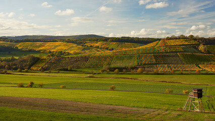 Fototapeta na wymiar Beautiful view over wine hills in autumn time