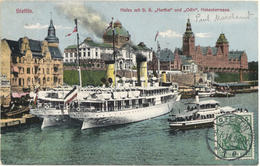 Stettin 1914; Hakenterrasse mit Rügendampfern