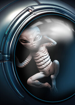 Alien in a container, illustration