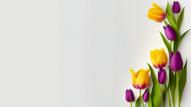 Beautiful colorful spring flowers, tulips, background/wallpaper/invitations/cards, generative ai, digital art