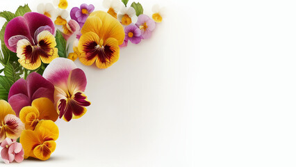 Fototapeta na wymiar Beautiful, colorful spring flowers, pansies, background/wallpaper/invitations/cards, generative ai, digital art