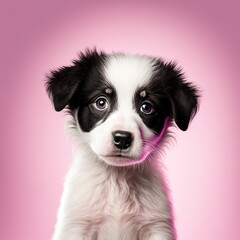 Naklejka na ściany i meble young dog in pink background. puppy portrait isolated. Generative AI