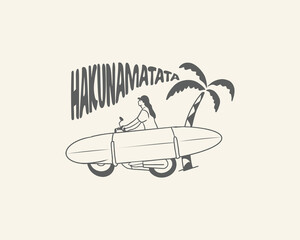 Vintage Artwork Hand Drawing Bike Girl Holiday