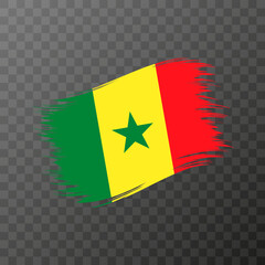 Senegal national flag. Grunge brush stroke. Vector illustration on transparent background.