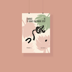 Motivational pastel poster with a quote decorated with paper cut flowers. Vector.