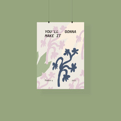 Motivational wall art poster mockup with a quote. Vector.