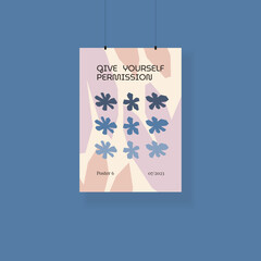 Pastel poster with mental health quote - Give yourself permission. Vector.