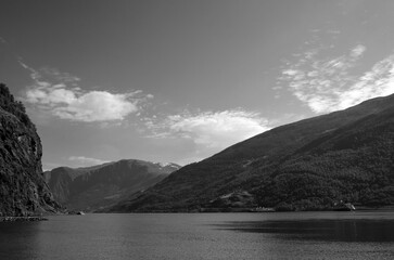 Nature in Flam village in mountains of Norway