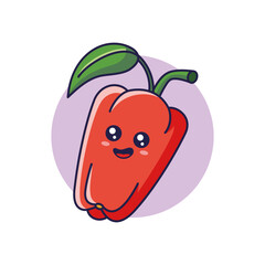Cute Kawaii Bell pepper cartoon icon illustration. Food vegitable flat icon concept isolated on white background. Bell pepper character, mascot in Doodle style.