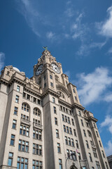 Fototapeta na wymiar The Liver Bird on top of the Liver Building in Liverpool