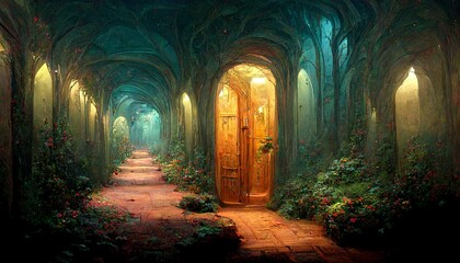 Obraz premium mystique and magical outside hallway desing illustration