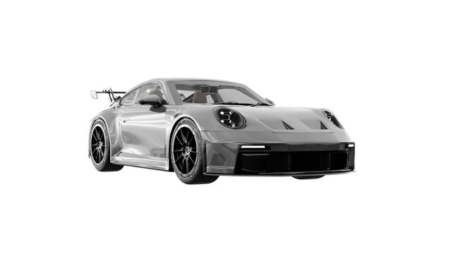 midium grey PORSCHE car isolated on white,  Porsche 922 gt3 Touring png transparent background 3d rendering