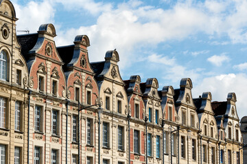 details of the houses of the square of the Grand Place in Arras, North of France