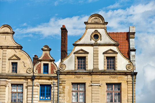 details of the houses of the square of the Grand Place in Arras, North of France